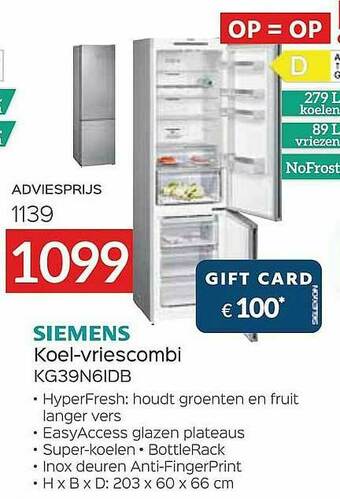 Selexion Siemens Koel Vriescombi aanbieding