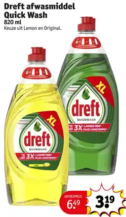 Kruidvat Dreft afwasmiddel Quick Wash aanbieding