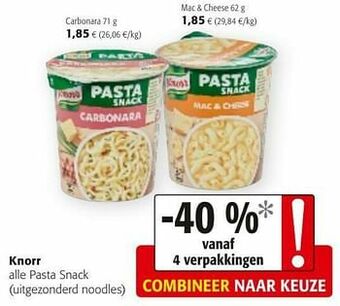 Colruyt Knorr alle pasta snack aanbieding