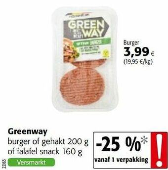 Colruyt Greenway burger of gehakt of falafel snack aanbieding