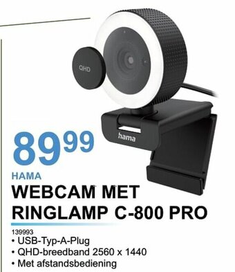 Computer Checkpoint Hama Webcam met Ringlamp C-800 Pro aanbieding