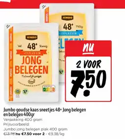 Jumbo Jumbo goudse kaas sneetjes 48+ Jong belegen en belegen 400gr aanbieding