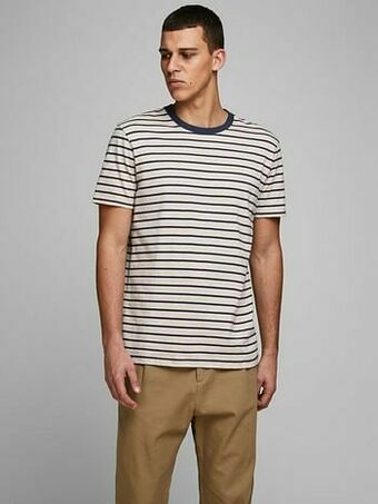 Berca Shoes Jack & Jones T- Shirts Striped T Shirt Crew Noos Slimfit - Marine aanbieding