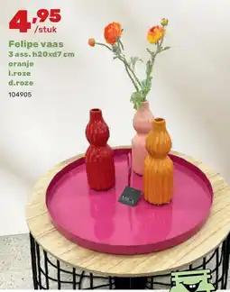 Happyland Felipe vaas 3 ass. h20xd7 cm oranje l.roze d.roze aanbieding