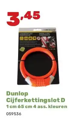 Happyland Dunlop Cijferkettingslot D 1 cm 65 cm 4 ass. kleuren aanbieding