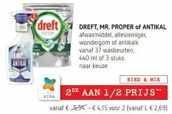 Spar Colruyt Dreft mr. proper of antikal afwasmiddel allesreiniger wondergom of antikalk aanbieding