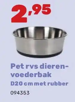 Happyland Pet rvs dierenvoederbak D20 cm met rubber aanbieding
