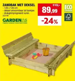 Hubo Gardenas zandbak met bankje en deksel 120x120 cm aanbieding