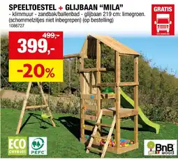 Hubo BnB Wood Mila speeltoren + glijbaan lime groen aanbieding