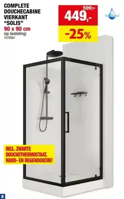 Hubo Aquatrends Solis douchecabine 90x90x212 cm vierkant zwart aanbieding