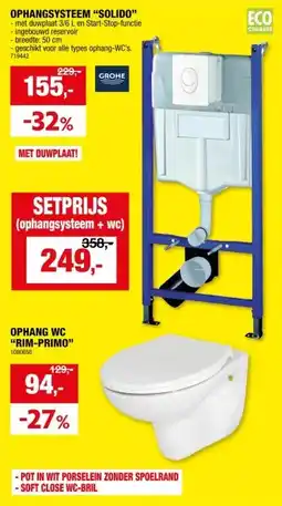 Hubo GROHE Solido ophangsysteem WC met duwplaat aanbieding