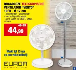 Hubo Eurom draadloze telescopische ventilator aanbieding