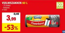 Hubo Swirl Pedaalemmerzakken met fixeerband 60l 10 stuks aanbieding
