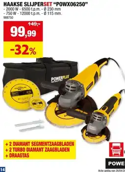 Hubo Powerplus POWX06250 haakse slijper 2000W 230mm + 750W 115mm aanbieding