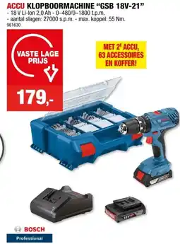 Hubo Bosch Professional GSB 18V-21 accu klopboorschroefmachine 18V + 2 accu's + 63 accessoires aanbieding