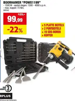 Hubo Powerplus POWX1199 boorhamer 1500W + 17 accessoires aanbieding