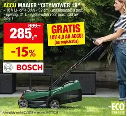 Hubo Bosch CityMower 18-300 accu grasmaaier 18V Li-Ion 32cm + batterij en lader aanbieding