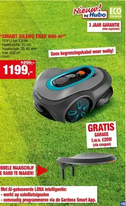Hubo Gardena Smart Sileno Free robotmaaier 18V Li-Ion 600m² aanbieding