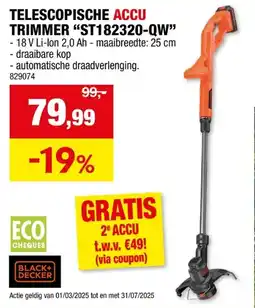 Hubo Black+Decker ST182320-QW accu trimmer 18V Li-Ion 25cm aanbieding
