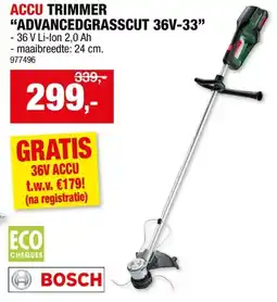 Hubo Bosch AdvancedGrassCut 36V-33 accu trimmer 36V Li-Ion 33cm + lader aanbieding