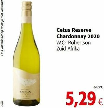 Colruyt Cetus reserve chardonnay 2020 w.o. robertson zuid-afrika aanbieding