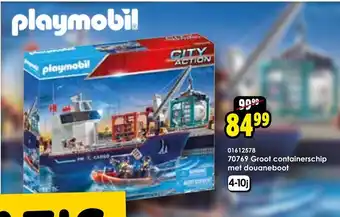 ToyChamp Playmobil City Action Groot containerschip met douaneboot aanbieding