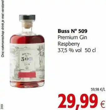 Colruyt Buss n° 509 premium gin raspberry aanbieding