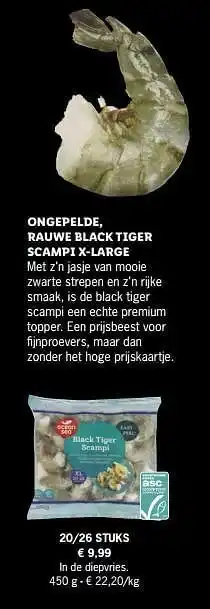 Lidl Ongepelde, rauwe black tiger scampi x-large aanbieding