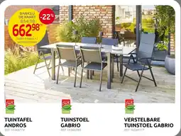 Brico 1 Tafel + 4 Stoelen + 2 Verstelbare Tuinstoel TUINSTOEL GABRIO aanbieding