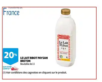 Auchan Le lait ribot paysan breton 1l aanbieding
