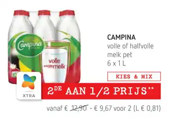 Spar Campina volle of halfvolle melk pet aanbieding