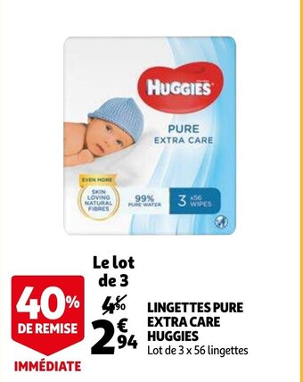 Auchan Lingettes pure extra care huggies aanbieding