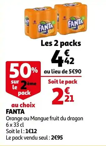 Auchan Fanta Orange ou Mangue fruit du dragon aanbieding