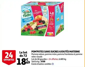 Auchan Pom'potes sans sucres ajoutes materne aanbieding