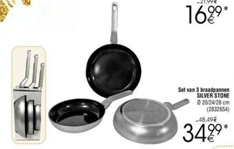 Cora Set van 3 braadpannen SILVER STONE aanbieding