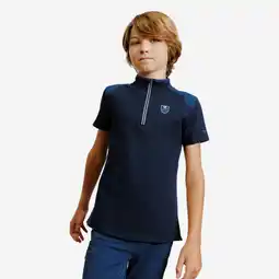 Decathlon Poloshirt met rits voor paardrijden kinderen 500 korte mouwen marineblauw aanbieding