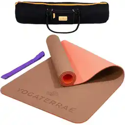 Decathlon Yogamat SÉPIA KORAAL in TPE met stretchriem + katoenen draagtas aanbieding