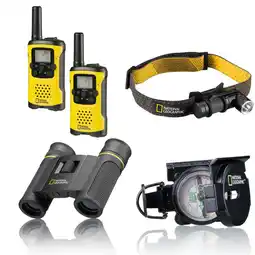 Decathlon KIT CAMPING Verrekijker 8x21, zaklamp, walkietalkies en kompas aanbieding