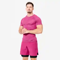 Decathlon Ademend compressieshirt met ronde hals voor krachttraining voor heren paars aanbieding