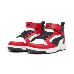 Decathlon Rebound V6 Mid sneakers voor kinderen PUMA White Black For All Time Red aanbieding