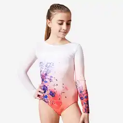 Decathlon Turnpakje met lange mouwen en strass voor meisjes JML980 oranjeroze bloemenprint aanbieding
