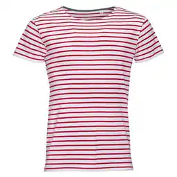 Decathlon Heren Miles Gestreept Ronde Hals Tshirt (Wit/rood) aanbieding