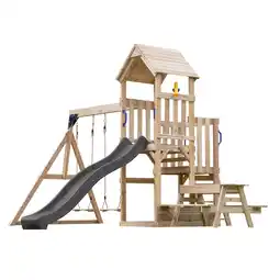Decathlon AXI Mette Speeltoren met Dubbele Schommel Bruin, glijbaan grijs aanbieding