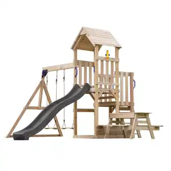Decathlon AXI Mette Speeltoren met Dubbele Schommel Bruin, glijbaan grijs aanbieding