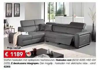 Stoffen hoeksalon met opklapbare hoofdsteunen