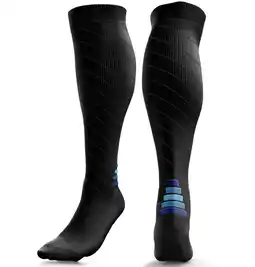 Decathlon Compressiekousen voor dames en heren (20-30 mmHg) (zwart/marineblauw, SM) aanbieding