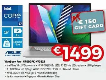Exellent Asus vivobook pro - n7600pc-kv032t aanbieding