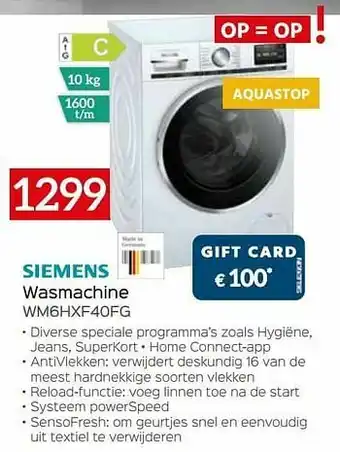 Selexion Siemens wasmachine wm6hxf40fg aanbieding