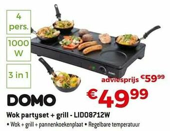 Exellent Domo elektro wok partyset + grill - lido8712w aanbieding
