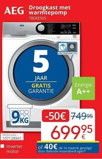 Eldi AEG Droogkast met warmtepomp aanbieding